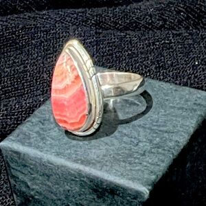 Rhodochrosite Sterling Silver Ring. natural stone. Size 7.5